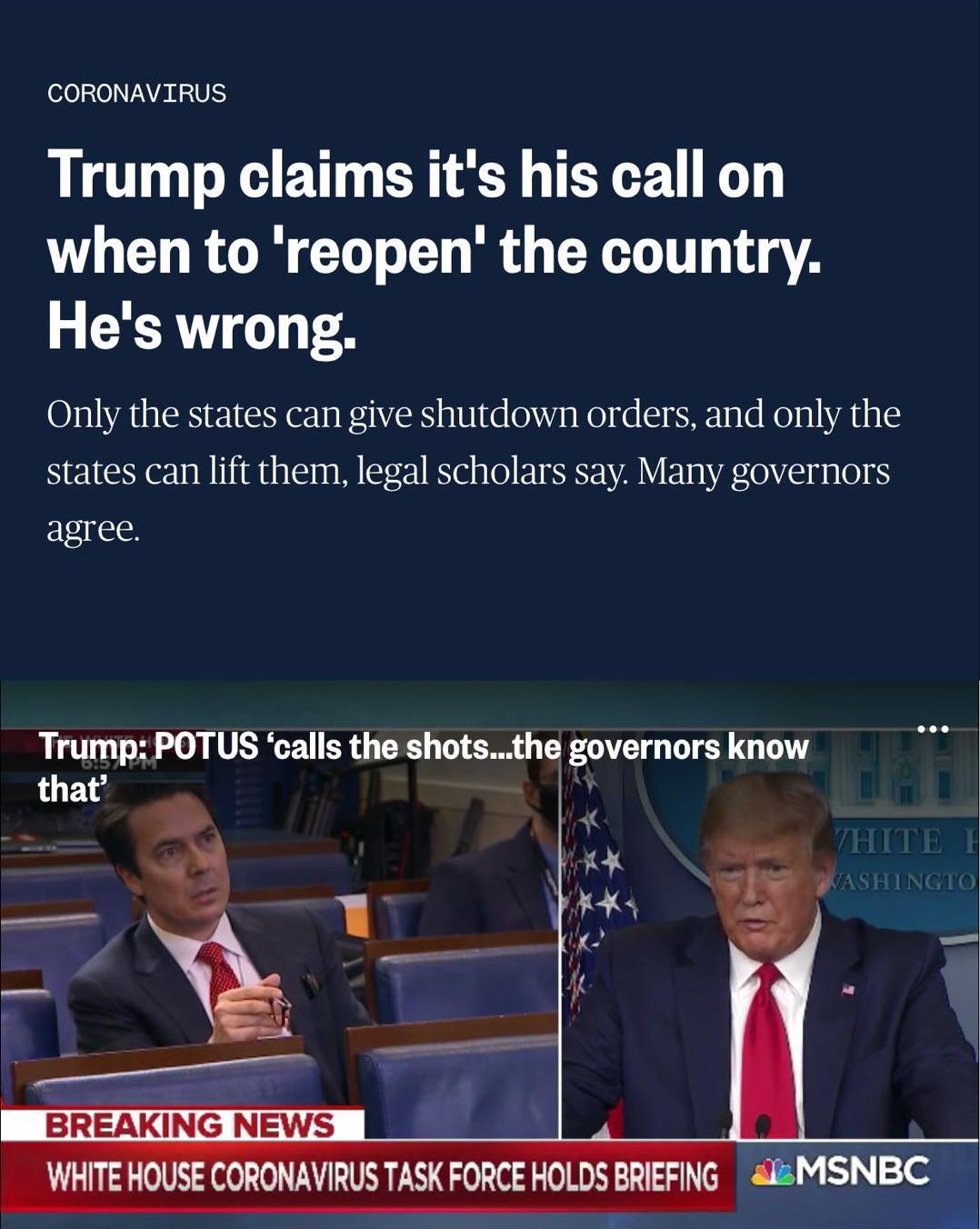 “绝对权力”令全美复工？ 美网友：醒醒特朗普 你不是个国王