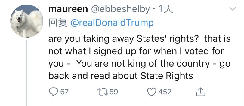 “绝对权力”令全美复工？ 美网友：醒醒特朗普 你不是个国王