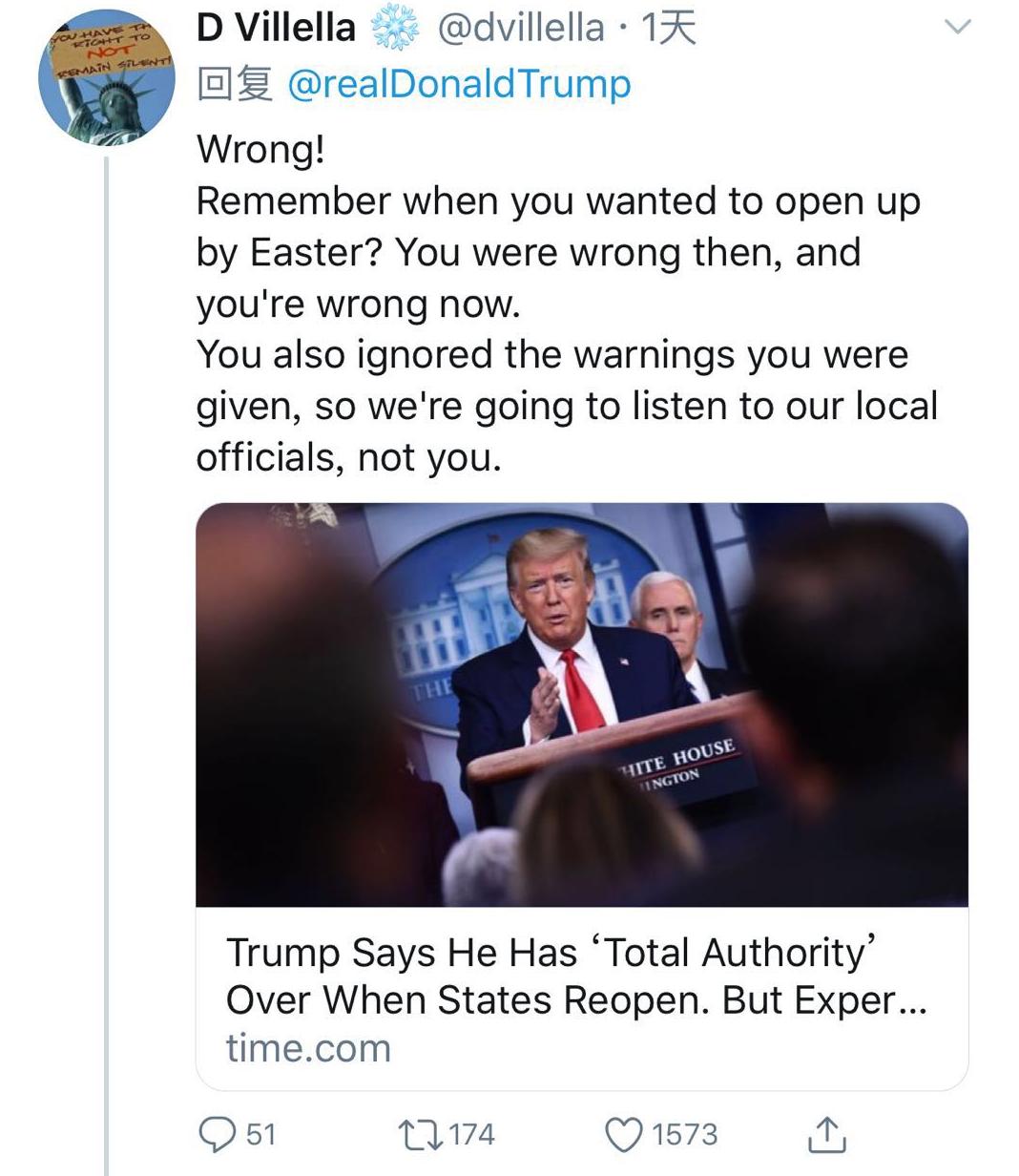 “绝对权力”令全美复工？ 美网友：醒醒特朗普 你不是个国王