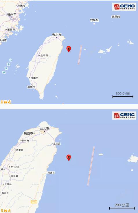 【实时发布系统】宜兰县4.8级地震 震中距台湾岛约39公里