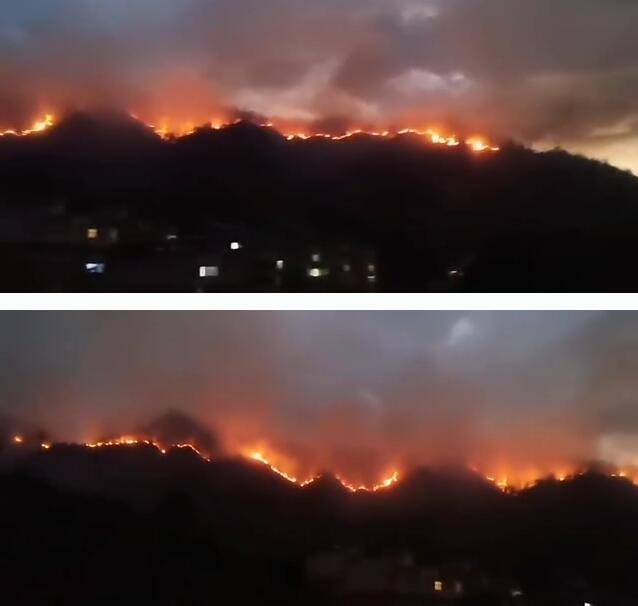 现场直击：攀枝花突发山火 城区附近山顶可见明火晚上火线逐渐清晰明显