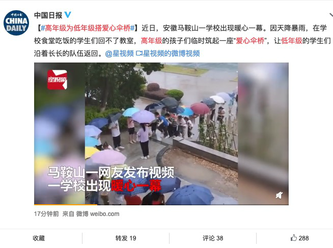 【太暖心】高年级为低年级搭爱心伞桥 网友:这才是哥哥姐姐的样子！