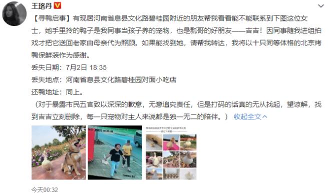 王珞丹发寻鸭启事|瓢哥着急！王珞丹发寻鸭启事 附上未打码监控：揭开柯尔鸭去向之谜
