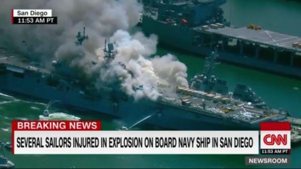 美军一两栖攻击舰爆炸起火21伤 舰名很奇怪：“好人理查德”