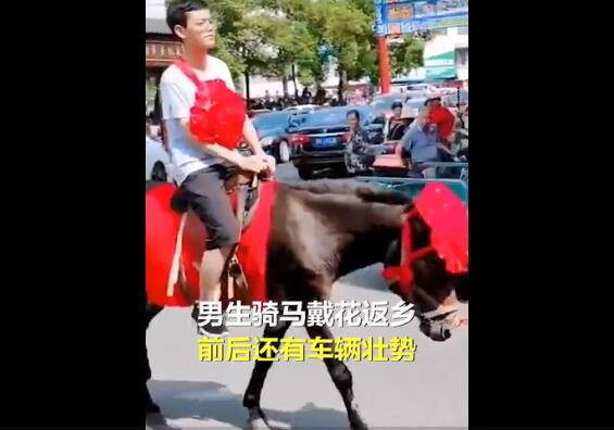 风光无限！男生录取北大骑马戴红花返乡 村里为了激励学生花了不少心思