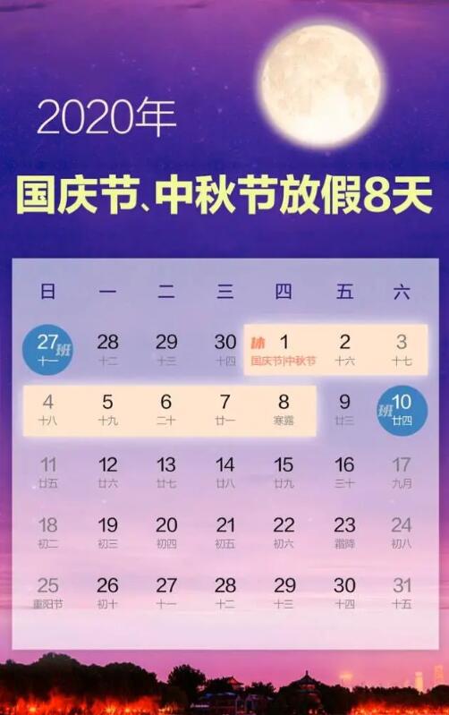 【最新】2020年国庆节中秋节放假安排 怎么发工资?放几天?