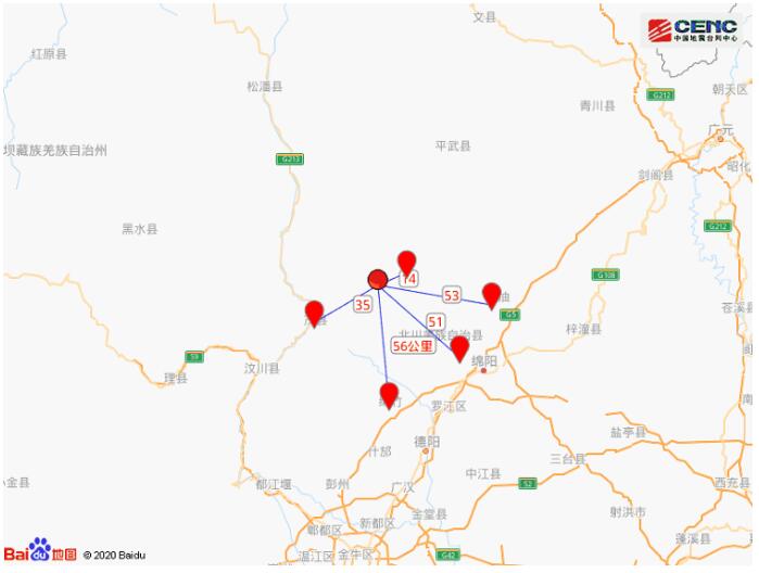 中国地震台网四川绵阳市北川县发生46级地震震源深度17公里