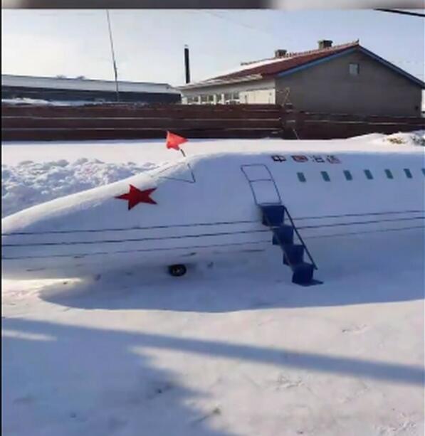 太厉害了！东北73岁老兵用雪堆出一架大飞机