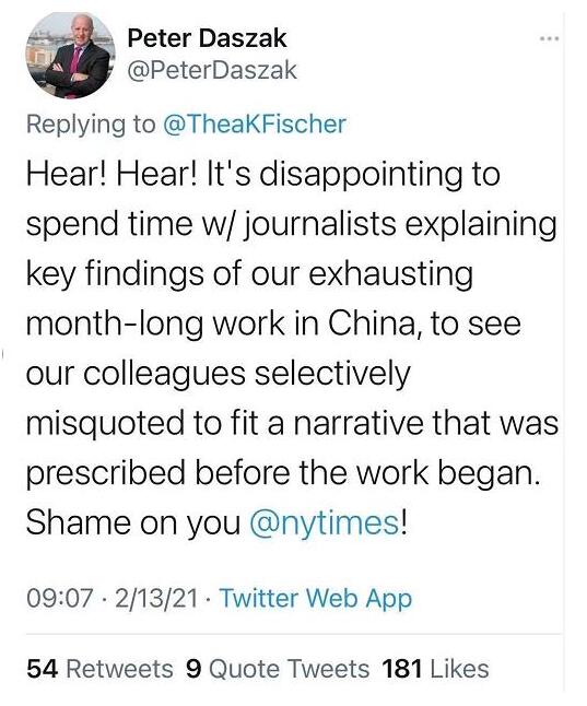 多位世卫专家评《纽约时报》涉华报道:断章取义,“太无耻”!