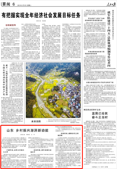 人民日报点赞山东：乡村振兴澎湃新动能