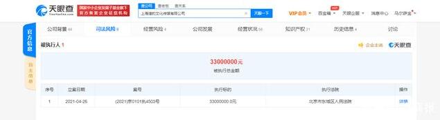 郑恺公司被强制执行3300万，上海猎豹文化传媒有限公司咋了？