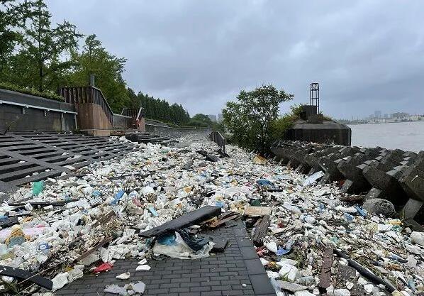台风烟花过境后千米江堤变垃圾堆场 令人被台风的可怕威力所震慑