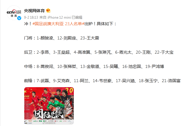 【团结就是铁】国足对阵澳大利亚大名单出炉，附23人大名单