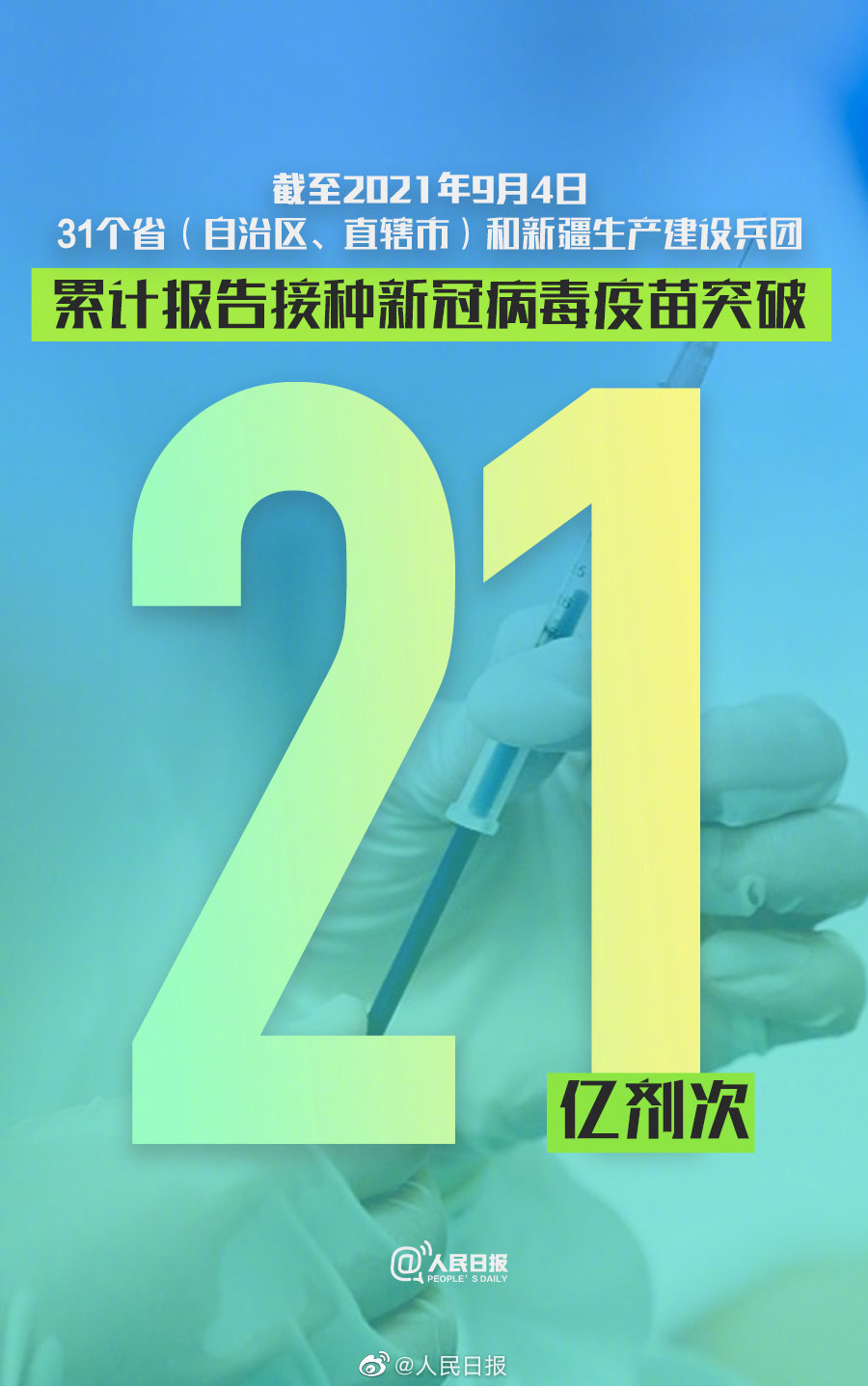 全国新冠疫苗接种超21亿剂次