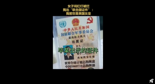 惊呆了！女子闯红灯出示联合国证件，声称48国已经等她5天了