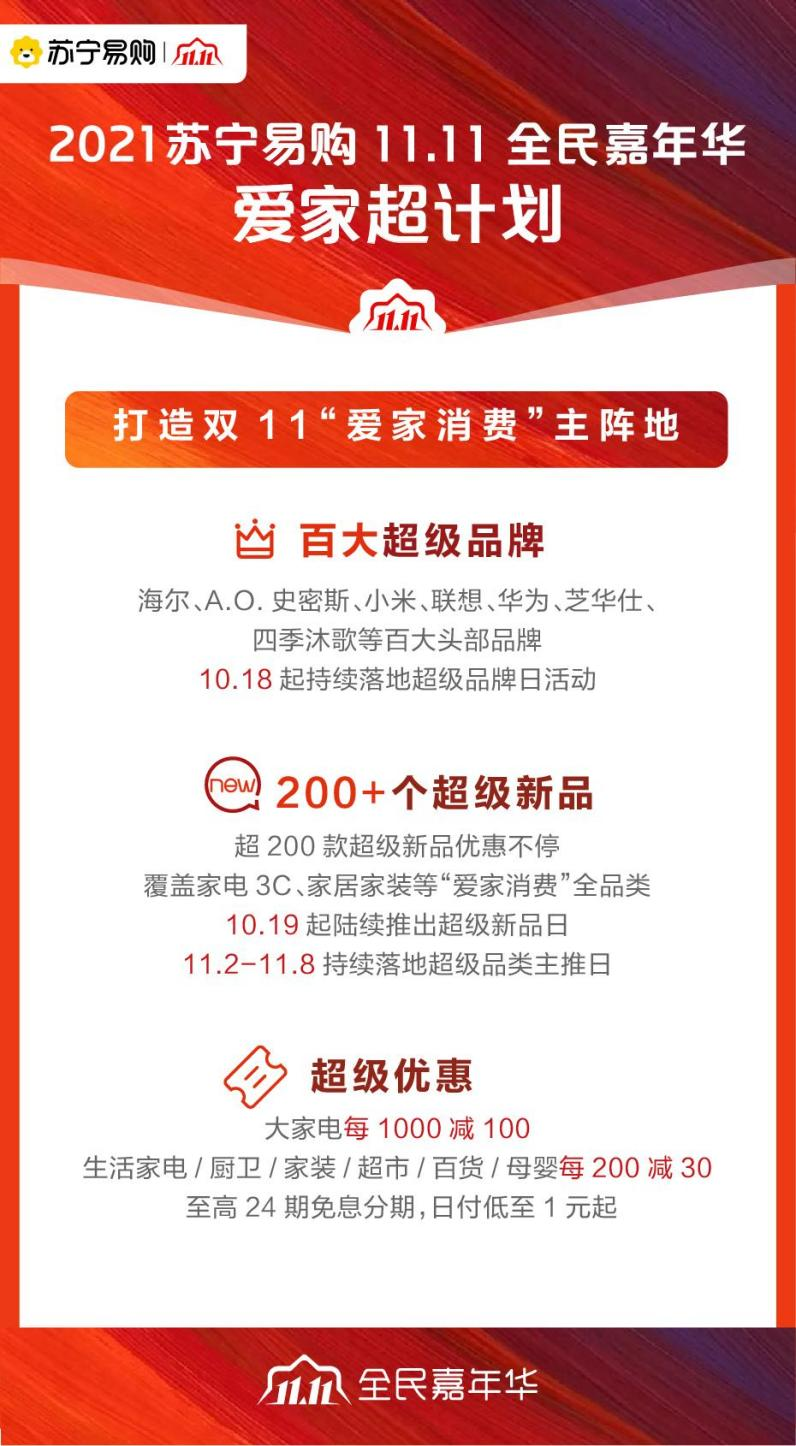 苏宁易购发布“11.11爱家超计划”，全面启动2021双十一全民嘉年华