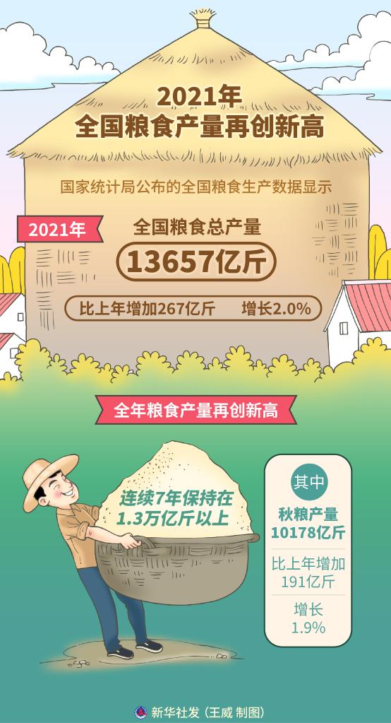 再创新高2021年全国粮食总产量达13657亿斤