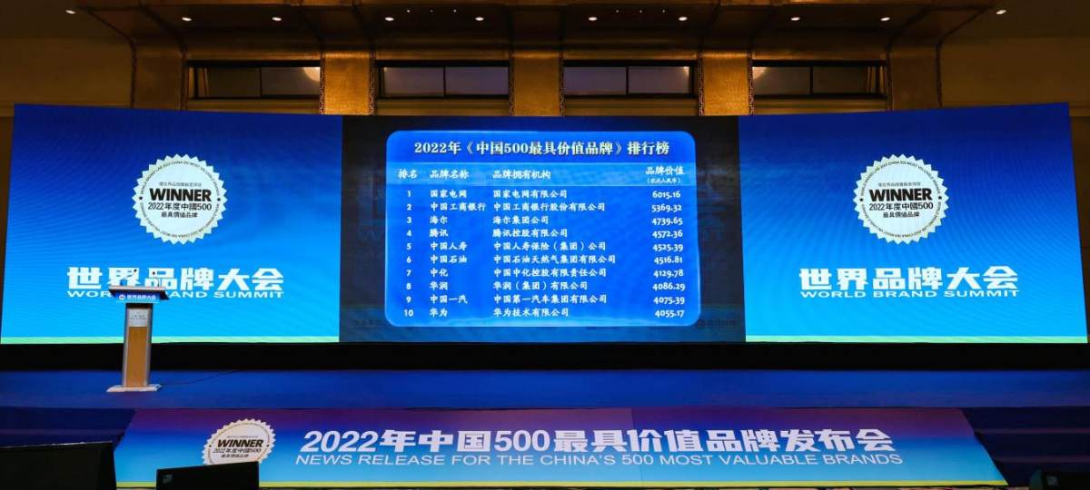 世界品牌实验室发布2022中国品牌500强 国家电网工行海尔位列前三