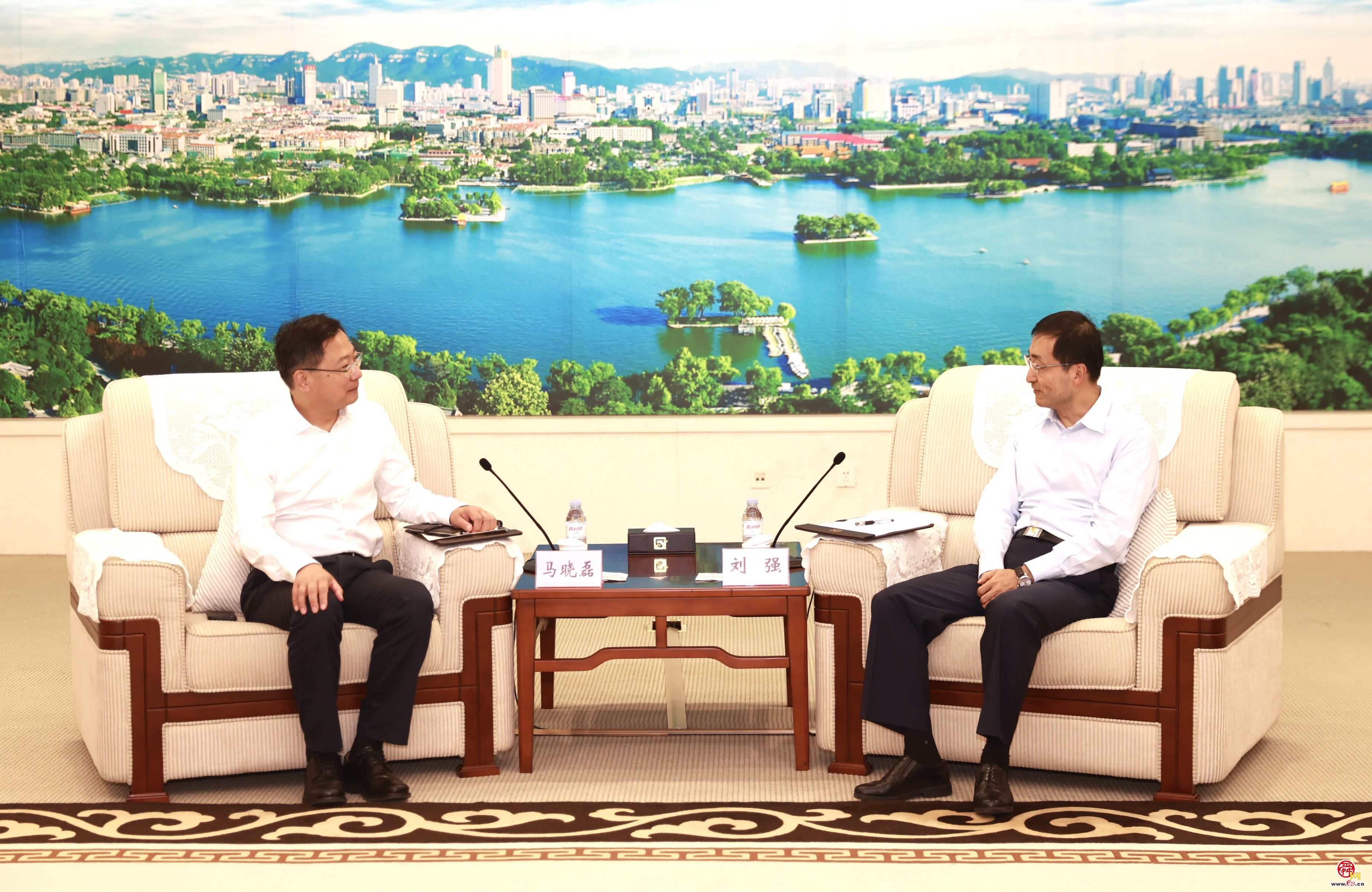 刘强于海田会见淄博市委书记马晓磊、市长赵庆文一行