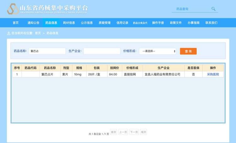 “救命药”国产氯巴占率先在山东省挂网销售