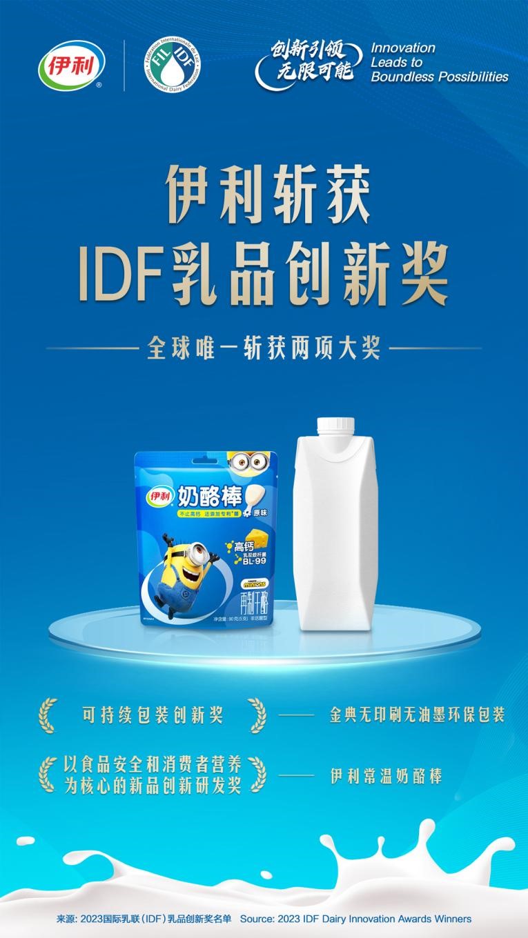 “IDF乳品创新奖”揭晓，伊利作为中国唯一乳企获奖，蝉联全球行业榜首