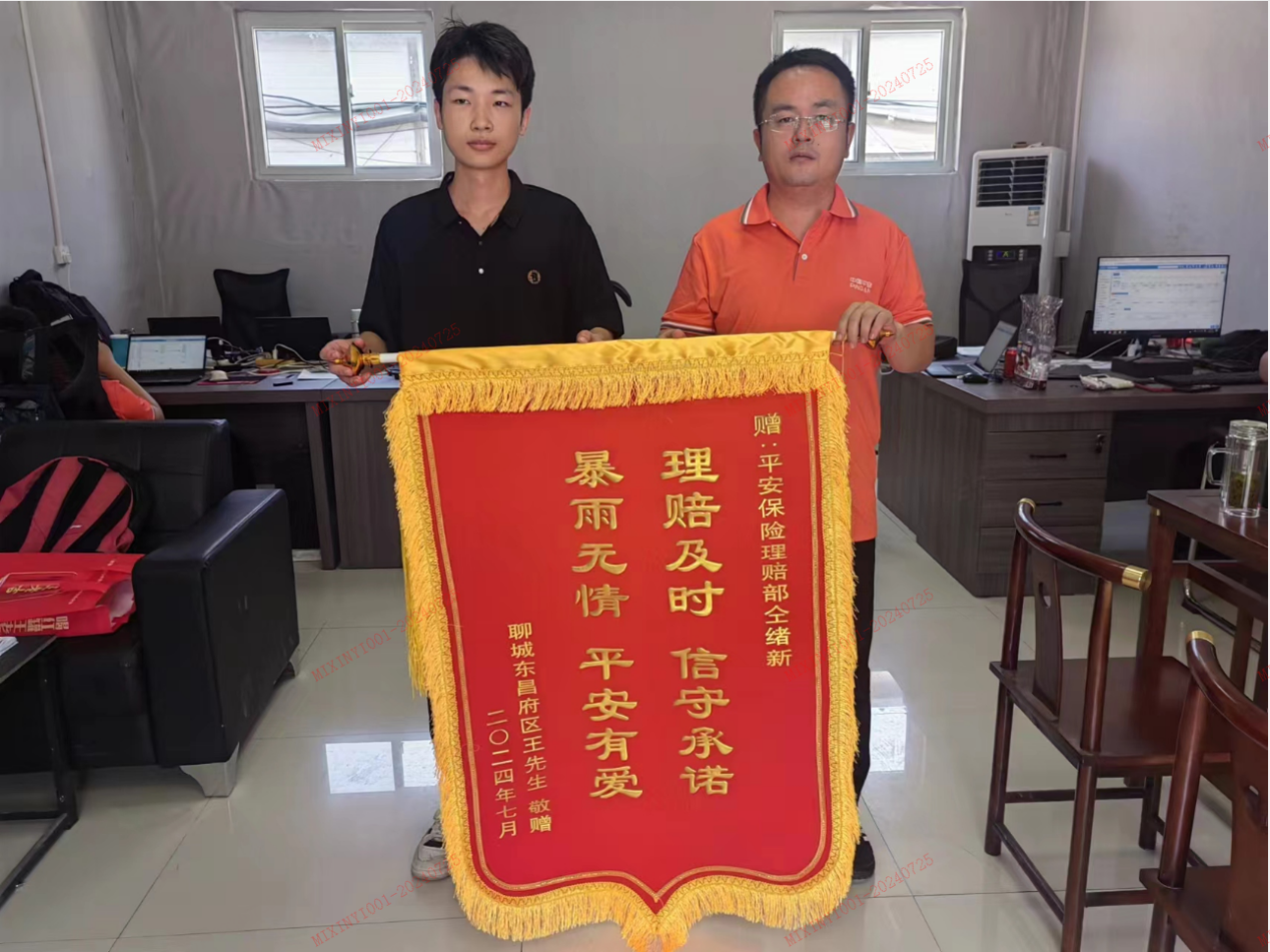 山东平安产险聊城中支获赠暴雨无情,平安有爱锦旗