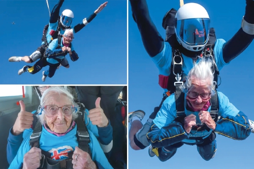 英国102岁老奶奶跳伞庆生