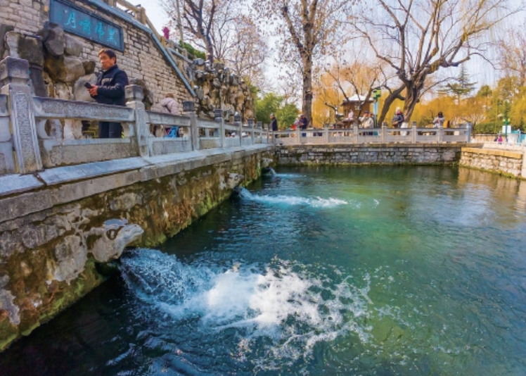 济南黑虎泉水位三连涨，护城河显春韵