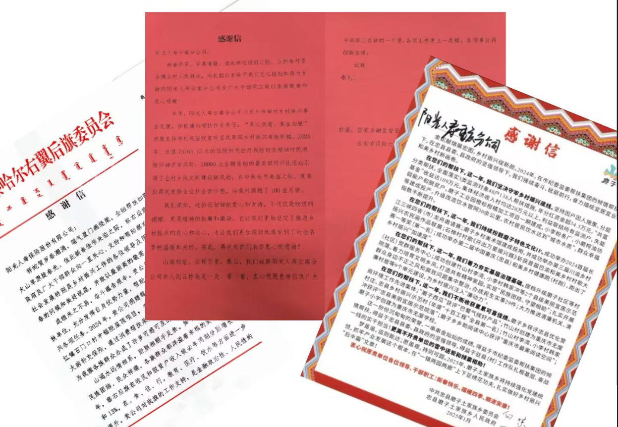 阳光人寿收到多封感谢信 乡村振兴工作获肯定