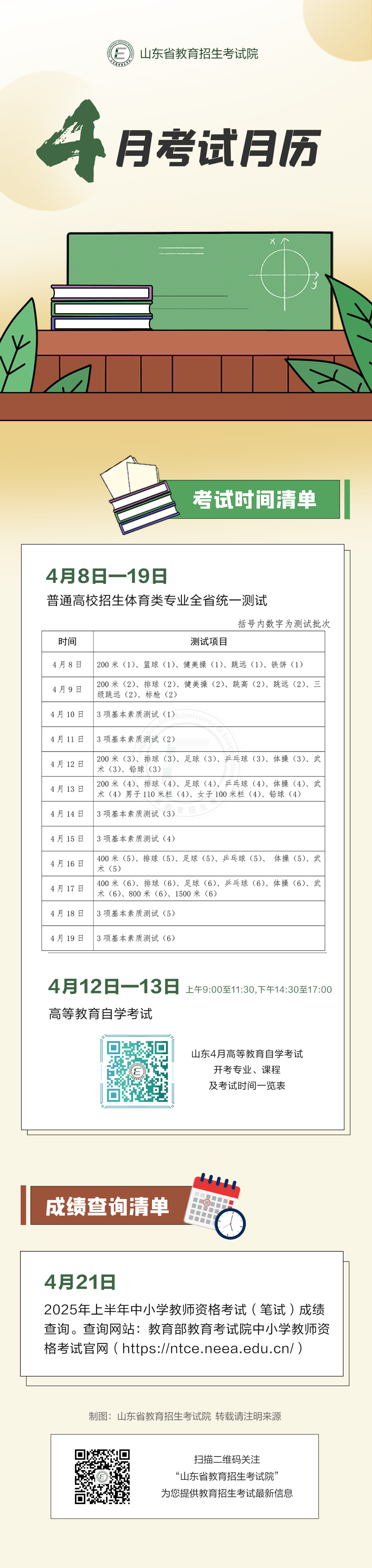 4月山东教育考试月历来了