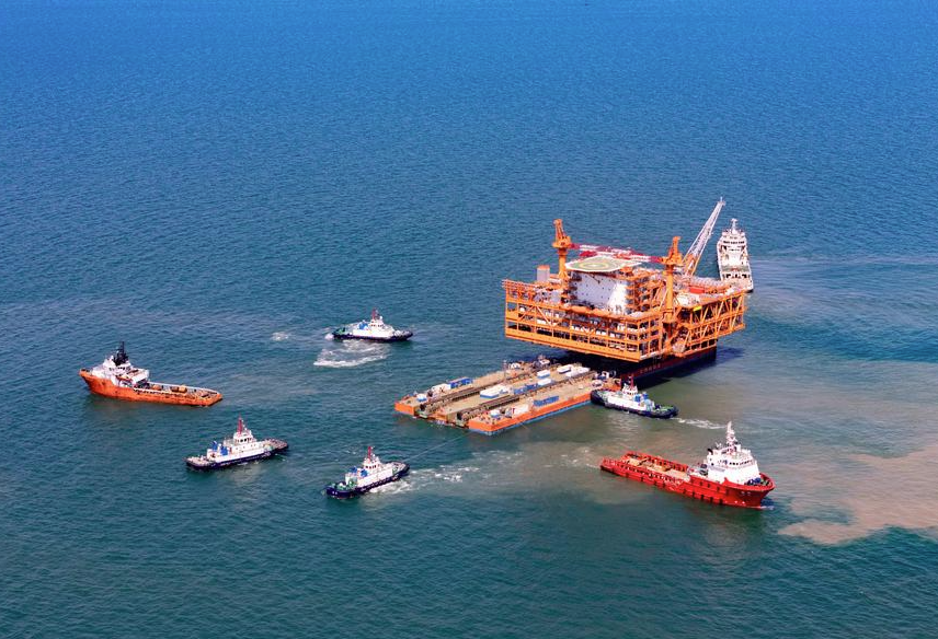 中 보하이 해역 최대 석유가스 플랫폼, 플로트 오버 설치 완료...원유 매장량 1억t 넘어