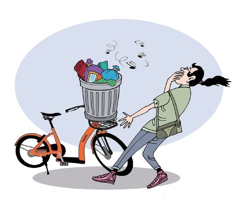 车筐成了“垃圾桶”,文明岂能随手丢