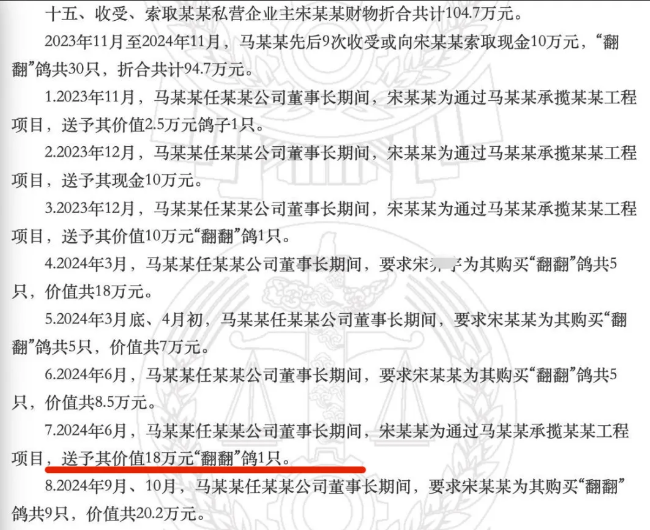 收了95只鸽子的局长，获刑10年