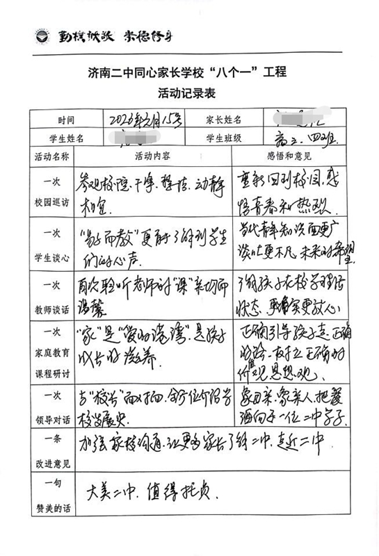 家校深度互动，共绘成长同心圆 ——济南二中第四期“八个一”同心共育活动圆满举行