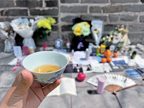 有人送苹果橘子青梅酒,有人手抄《九愁赋》墓前读诗文清明节,年轻人花式祭拜曹植