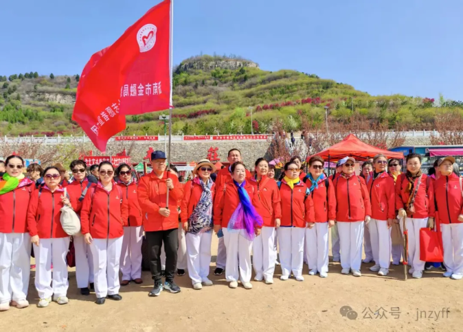 莱芜海棠花映春聚游人金融志愿者花中来防非