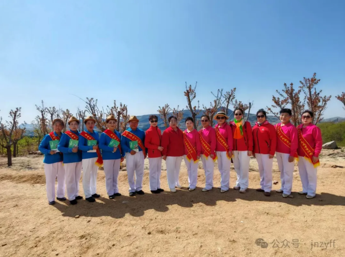 莱芜海棠花映春聚游人金融志愿者花中来防非