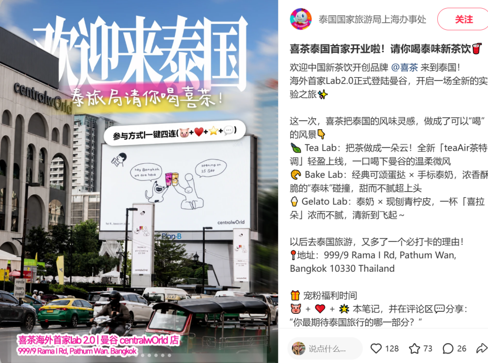 喜茶泰国首店正式落地曼谷，海外首家 lab 2.0 门店引爆当地消费热潮