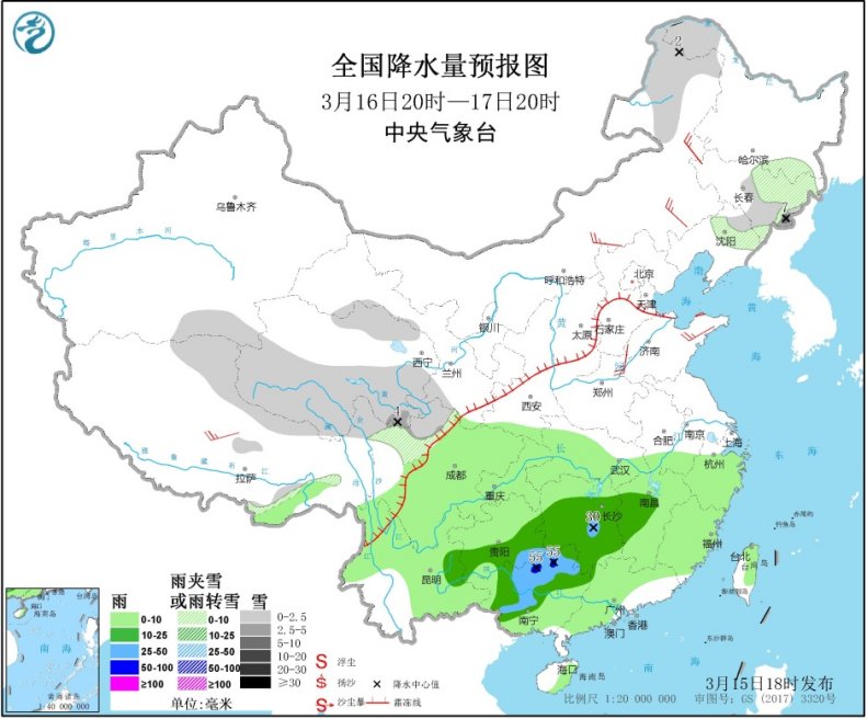 青藏高原有明显降雪 江南华南将有一次降雨过程