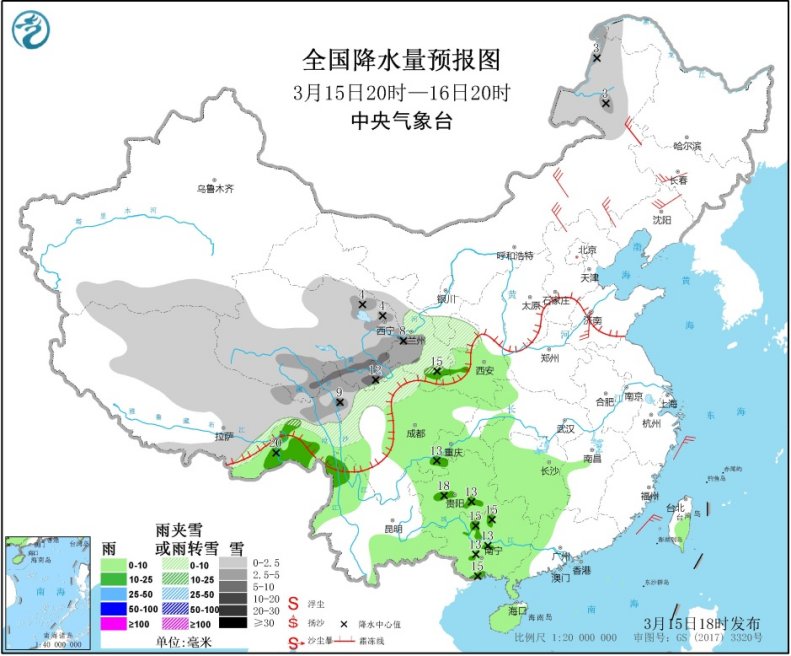 青藏高原有明显降雪 江南华南将有一次降雨过程