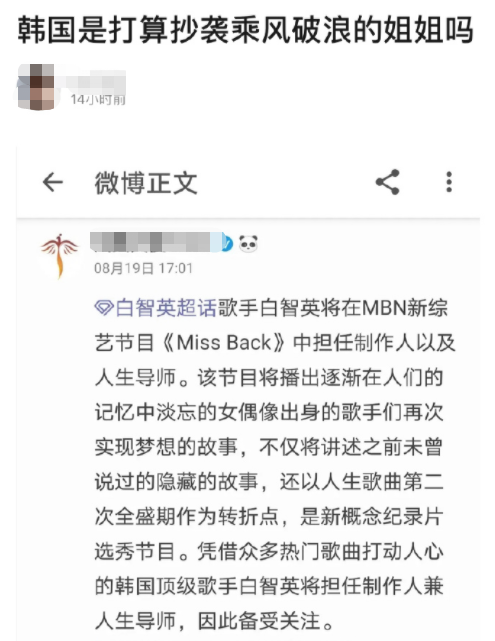 韩综被指抄袭乘风破浪的姐姐