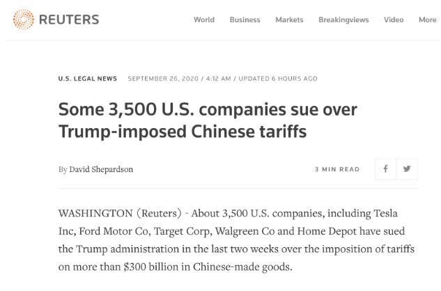 这就叫众怒！3500多家美国公司扎堆起诉特朗普政府对华加征关税非法