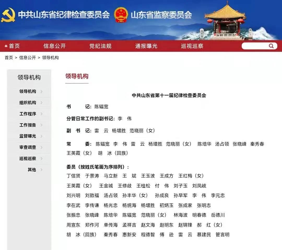 李伟已任山东省纪委分管日常工作的副书记