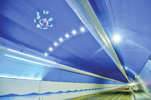 济南龙洞隧道打造泉之蓝顶部增加花鸟投影