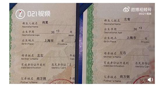 上海一对双胞胎取名谐音上下左右 爸爸的名字取自"尚方宝剑"