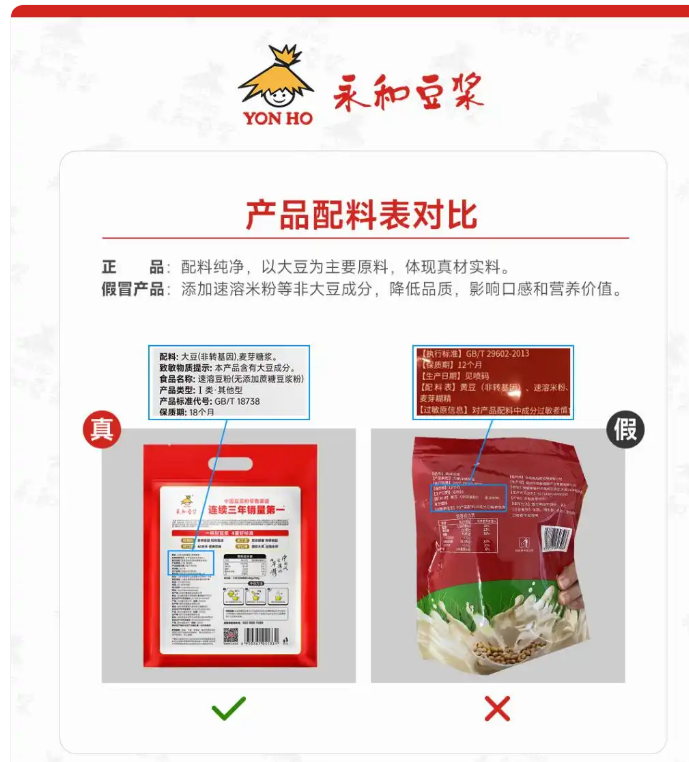 永和豆浆正品与假冒产品真假鉴别